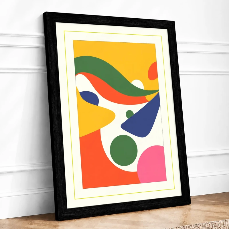 Geometric Balance Mid-Century Framed Wall Art Print A1 (84.1×59.4cm) Black, Wall Decor for Living Room, Bedroom, Office & Home, Ready to Hang, Art Gift
