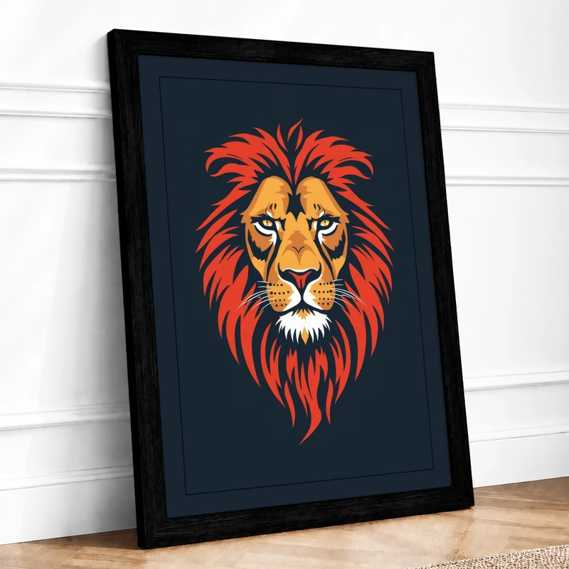 Lion's Crown Modern Framed Wall Art Print A1 (84.1×59.4cm) Black, Wall Decor for Living Room, Bedroom, Office & Home, Ready to Hang, Art Gift