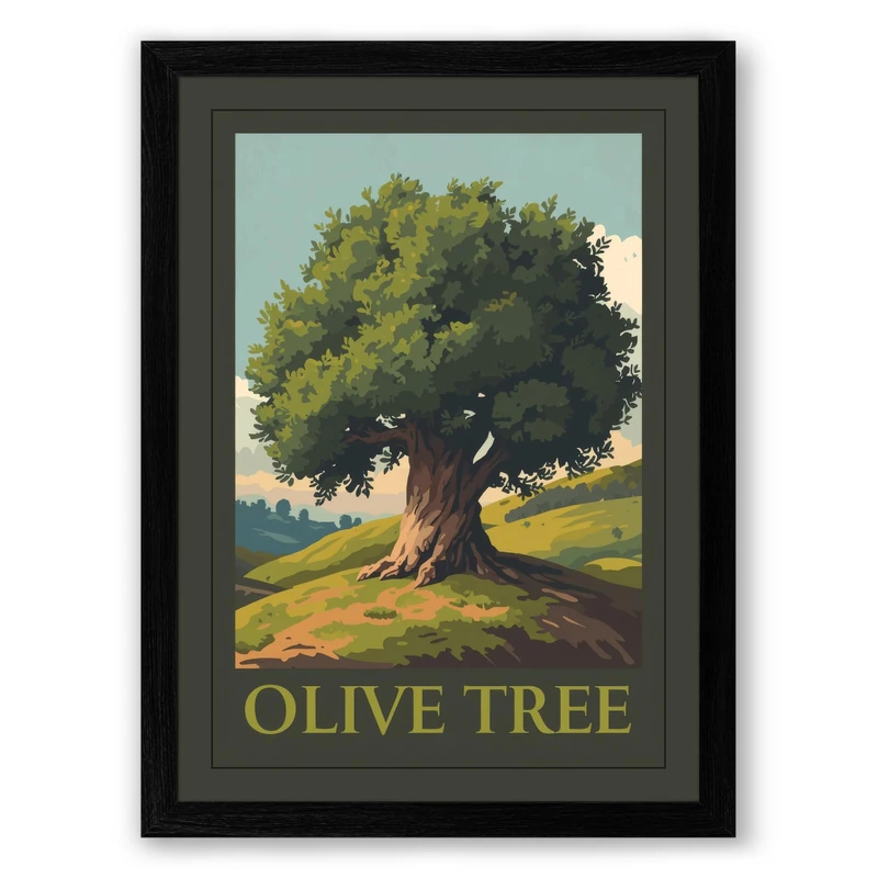 Ancient Olive Tree Botanical Framed Wall Art Print A1 (84.1×59.4cm) Black, Wall Decor for Living Room, Bedroom, Office & Home, Ready to Hang, Art Gift