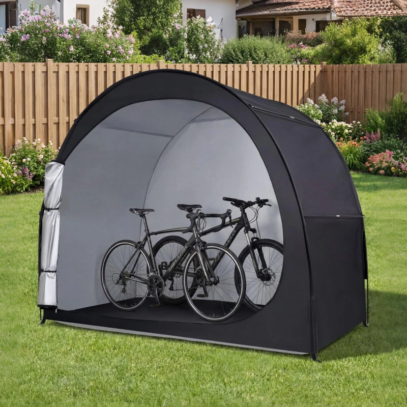 GiantexUK Bike Storage Tent, Outdoor Bicycle Shed Shelter with Waterproof 210D Oxford Fabric, Floor Mat & Zippered Door, Portable Bicycle Tent Protection Cover for Up to 2 Bicycles