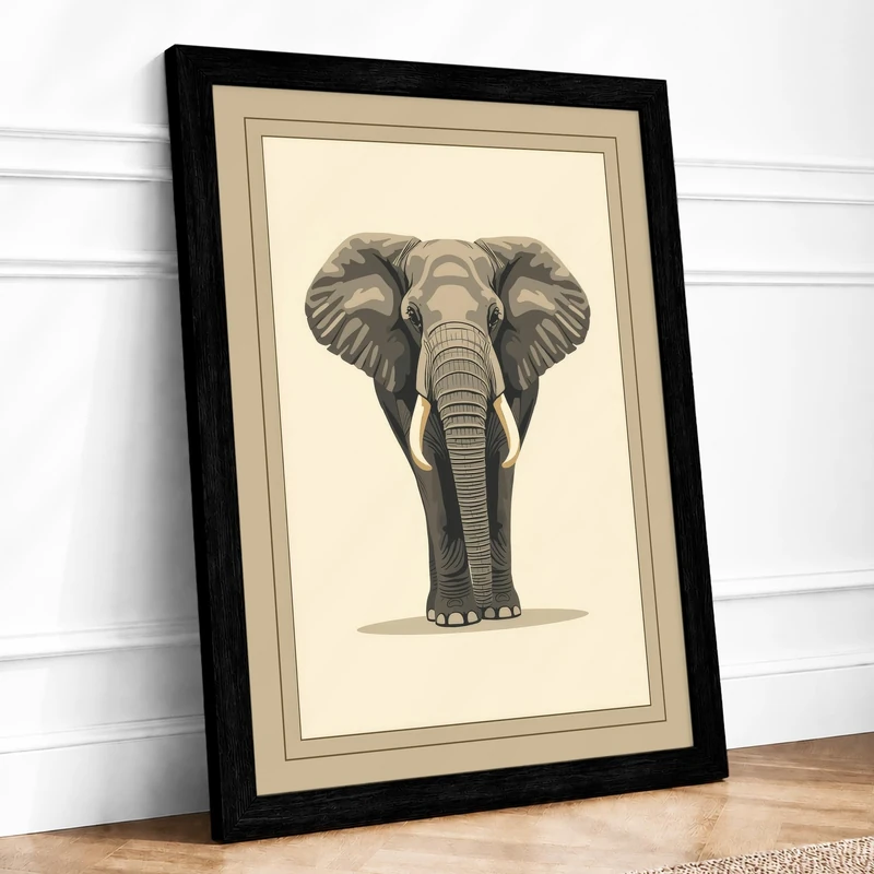 Elephant Portrait Botanical Framed Wall Art Print A1 (84.1×59.4cm) Black, Wall Decor for Living Room, Bedroom, Office & Home, Ready to Hang, Art Gift