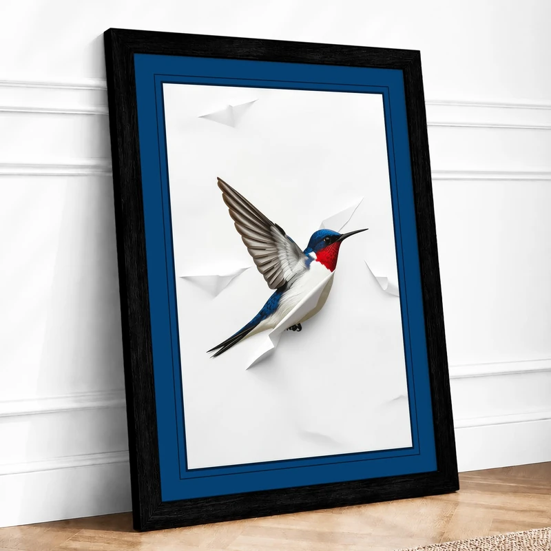 Hovering Hummingbird Botanical Framed Wall Art Print A1 (84.1×59.4cm) Black, Wall Decor for Living Room, Bedroom, Office & Home, Ready to Hang, Art Gift