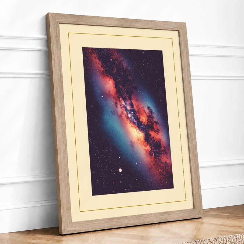 Cosmic Wonder Minimalist Framed Wall Art Print A1 (84.1×59.4cm) Oak, Wall Decor for Living Room, Bedroom, Office & Home, Ready to Hang, Art Gift - Image 1