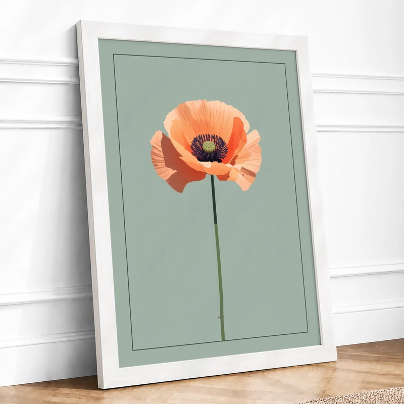 Solitary Poppy Botanical Framed Wall Art Print A1 (84.1×59.4cm) White, Wall Decor for Living Room, Bedroom, Office & Home, Ready to Hang, Art Gift - Image 1