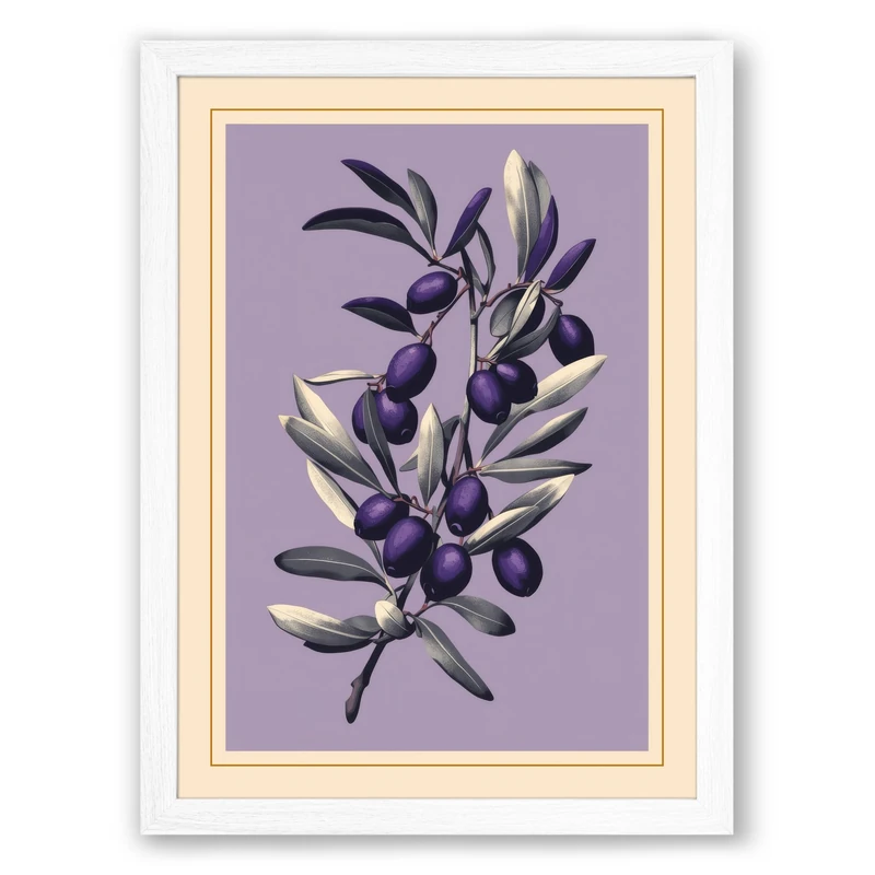 Olive Branch Study Botanical Framed Wall Art Print A1 (84.1×59.4cm) White, Wall Decor for Living Room, Bedroom, Office & Home, Ready to Hang, Art Gift