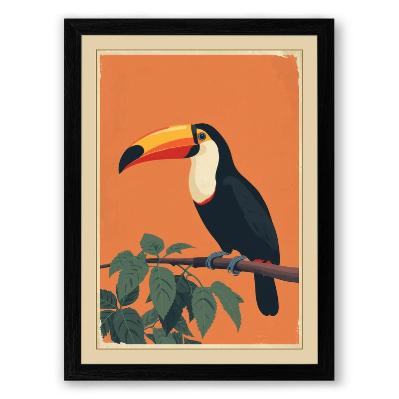 Toucan on Branch Botanical Framed Wall Art Print A1 (84.1×59.4cm) Black, Wall Decor for Living Room, Bedroom, Office & Home, Ready to Hang, Art Gift