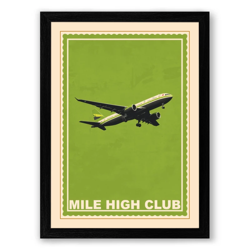 Mile High Club Retro Framed Wall Art Print A1 (84.1×59.4cm) Black, Wall Decor for Living Room, Bedroom, Office & Home, Ready to Hang, Art Gift