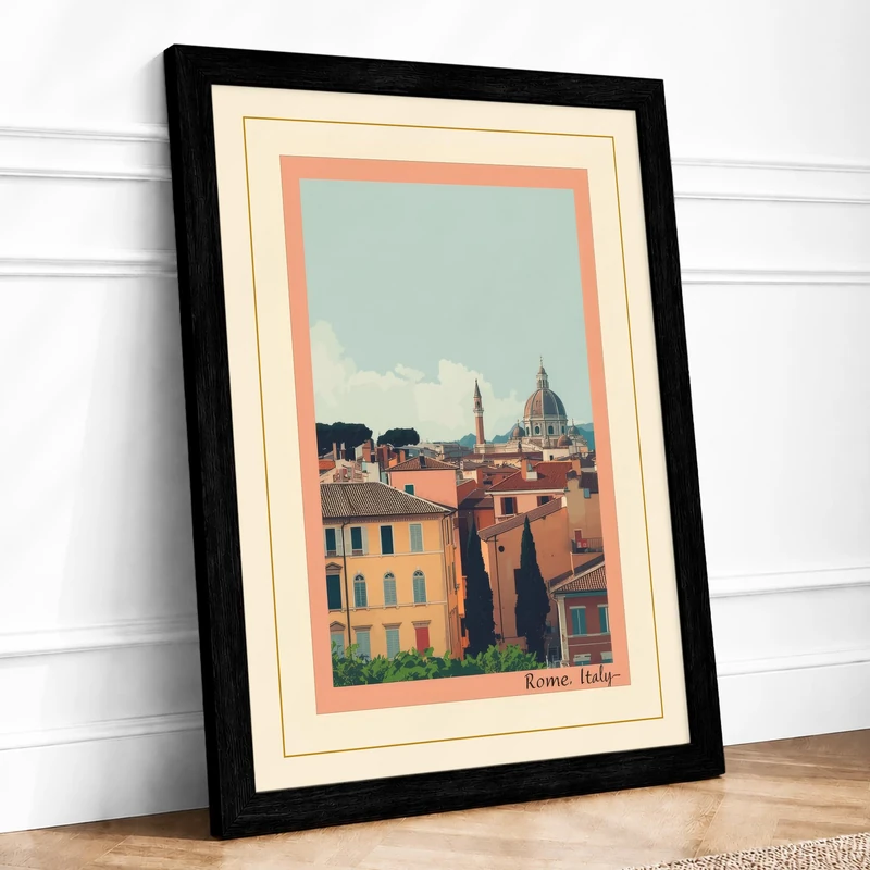 Postcard from Rome Vintage Framed Wall Art Print A1 (84.1×59.4cm) Black, Wall Decor for Living Room, Bedroom, Office & Home, Ready to Hang, Art Gift - Image 1