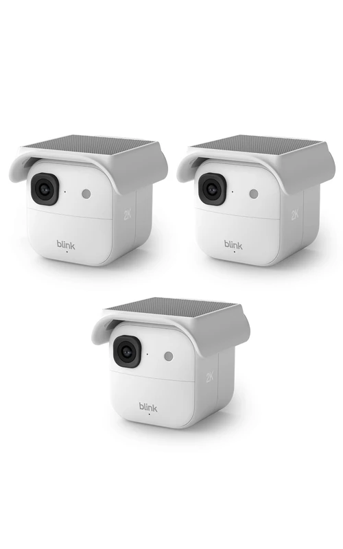 Blink Outdoor Camera 2K+ (newest gen) + Blink Solaris Battery Pack (newest gen). Sync Module Core included — 3 camera system, White