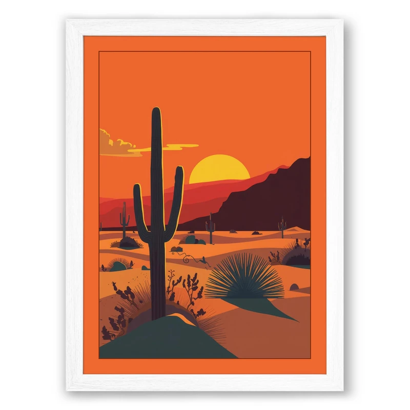 Desert Dusk Modern Framed Wall Art Print A1 (84.1×59.4cm) White, Wall Decor for Living Room, Bedroom, Office & Home, Ready to Hang, Art Gift