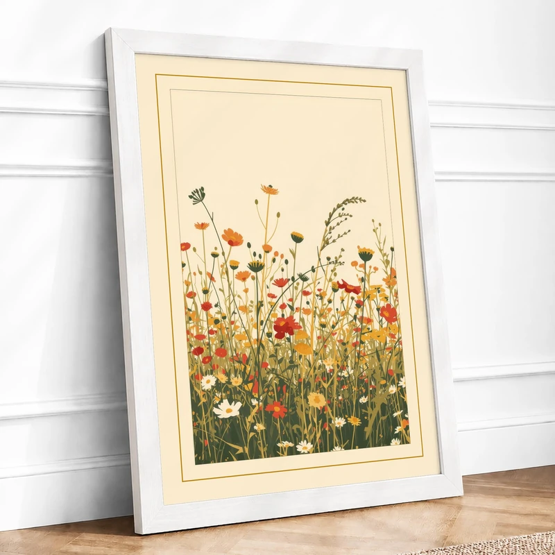 Wildflower Meadow Botanical Framed Wall Art Print A1 (84.1×59.4cm) White, Wall Decor for Living Room, Bedroom, Office & Home, Ready to Hang, Art Gift