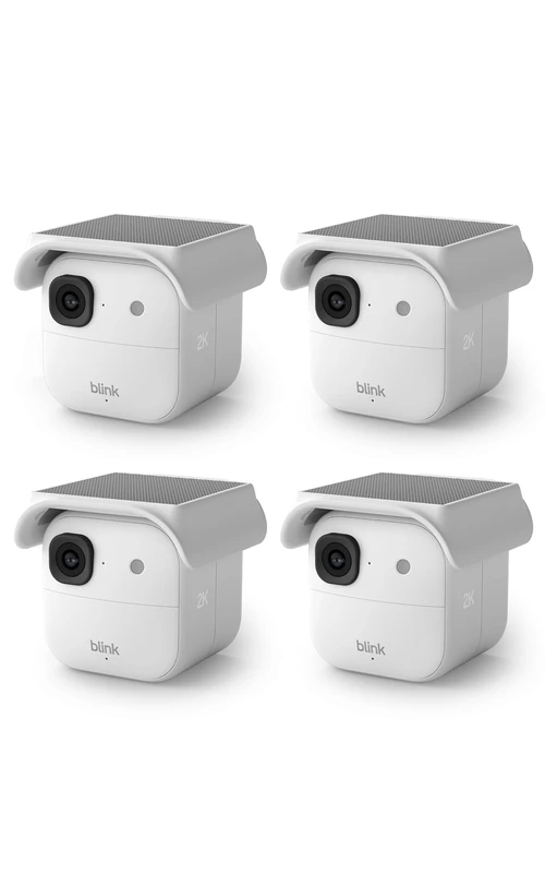 Blink Outdoor Camera 2K+ (newest gen) + Blink Solaris Battery Pack (newest gen). Sync Module Core included — 4 camera system, White