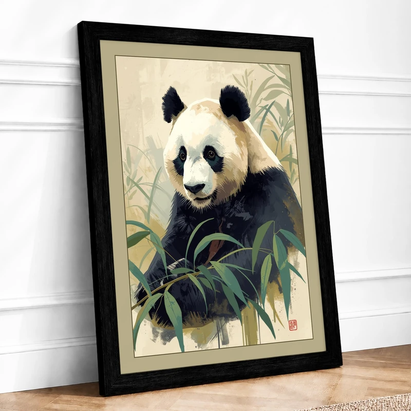 Gentle Panda Botanical Framed Wall Art Print A1 (84.1×59.4cm) Black, Wall Decor for Living Room, Bedroom, Office & Home, Ready to Hang, Art Gift - Image 1