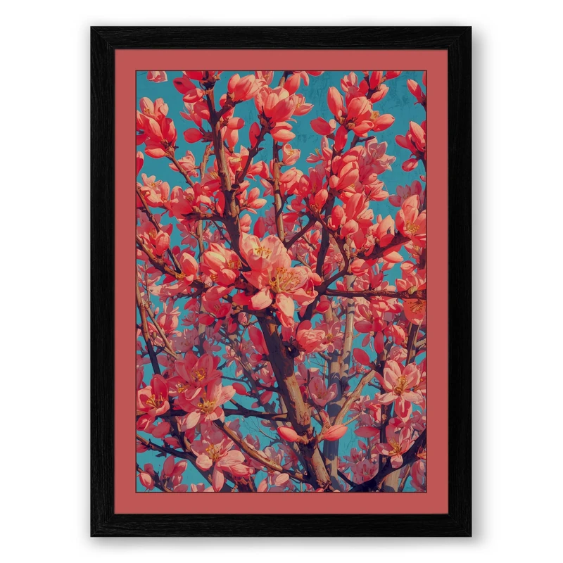 Cherry Blossom in Spring Botanical Framed Wall Art Print A1 (84.1×59.4cm) Black, Wall Decor for Living Room, Bedroom, Office & Home, Ready to Hang, Art Gift