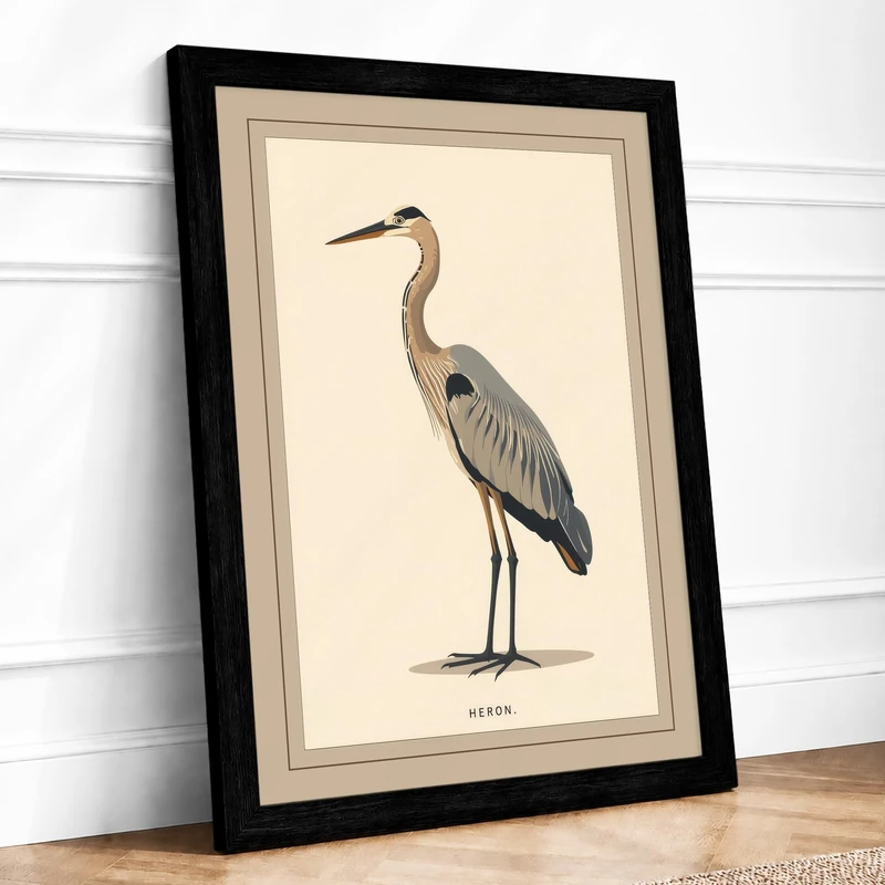 Heron in Profile Vintage Framed Wall Art Print A1 (84.1×59.4cm) Black, Wall Decor for Living Room, Bedroom, Office & Home, Ready to Hang, Art Gift - Image 1