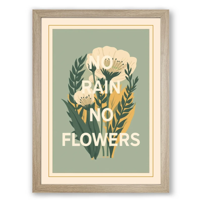 No Flowers Botanical Framed Wall Art Print A1 (84.1×59.4cm) Oak, Wall Decor for Living Room, Bedroom, Office & Home, Ready to Hang, Art Gift