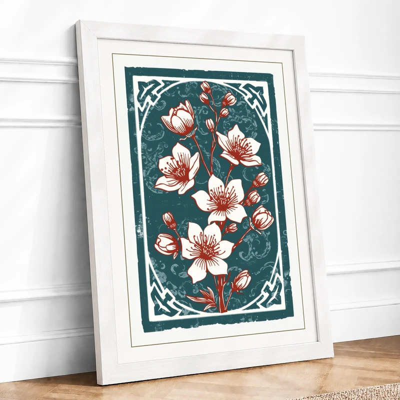 Flourish Botanical Framed Wall Art Print A1 (84.1×59.4cm) White, Wall Decor for Living Room, Bedroom, Office & Home, Ready to Hang, Art Gift