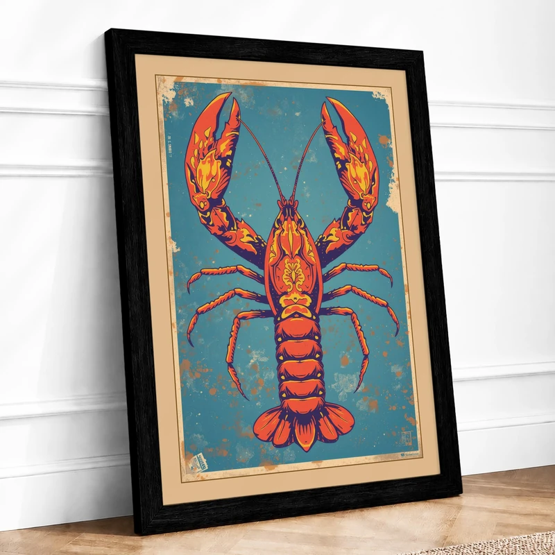 Lobster Print Vintage Framed Wall Art Print A1 (84.1×59.4cm) Black, Wall Decor for Living Room, Bedroom, Office & Home, Ready to Hang, Art Gift - Image 1