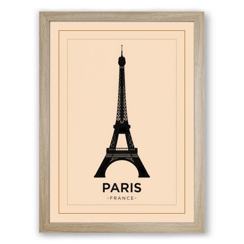 Postcard from Paris Vintage Framed Wall Art Print A1 (84.1×59.4cm) Oak, Wall Decor for Living Room, Bedroom, Office & Home, Ready to Hang, Art Gift