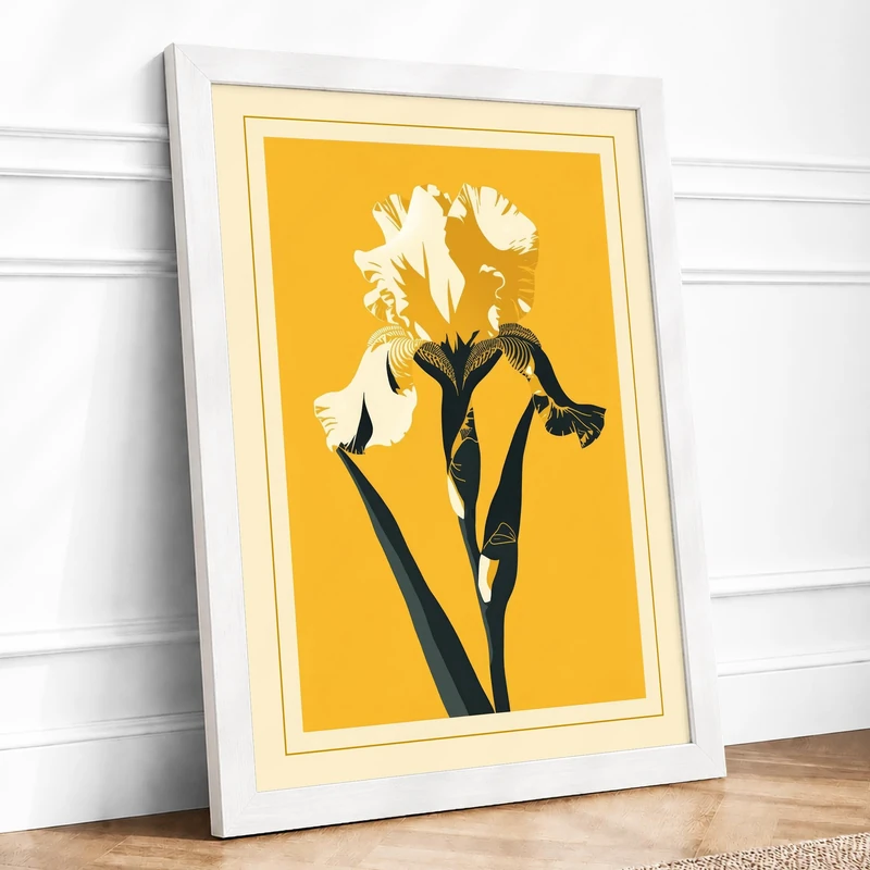 Iris in Gold Botanical Framed Wall Art Print A1 (84.1×59.4cm) White, Wall Decor for Living Room, Bedroom, Office & Home, Ready to Hang, Art Gift - Image 1
