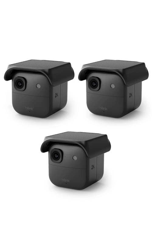 Blink Outdoor Camera 2K+ (newest gen) + Blink Solaris Battery Pack (newest gen). Sync Module Core included — 3 camera system, Black