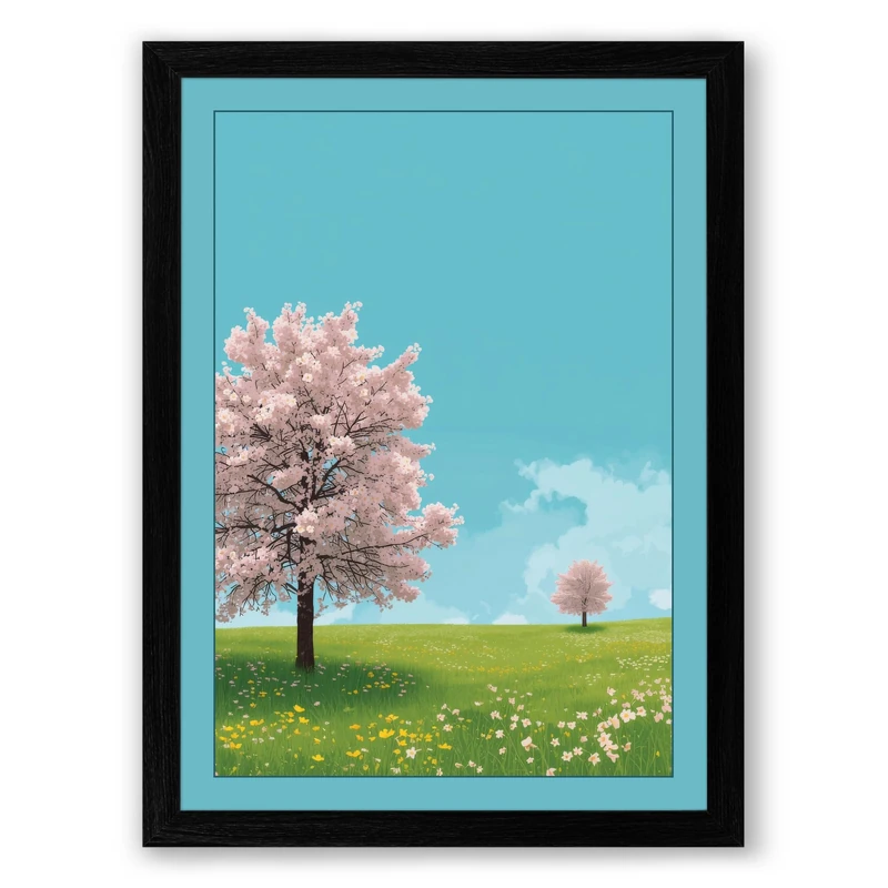 Blossom Tree in Spring Botanical Framed Wall Art Print A1 (84.1×59.4cm) Black, Wall Decor for Living Room, Bedroom, Office & Home, Ready to Hang, Art Gift