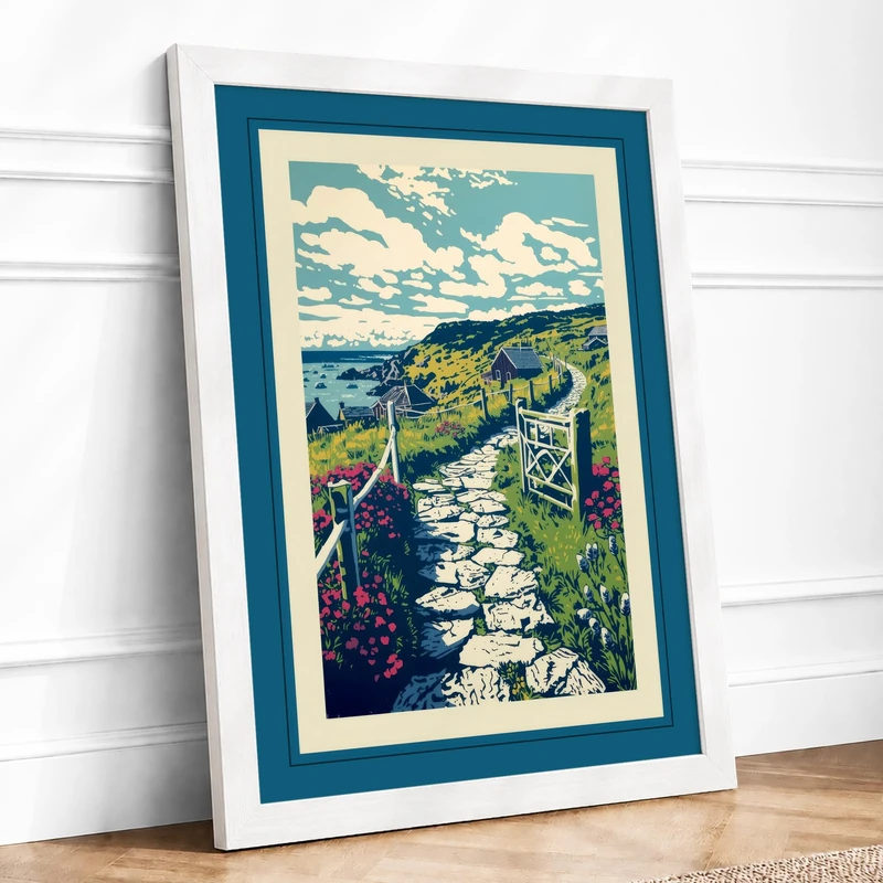 Countryside Path Vintage Framed Wall Art Print A1 White