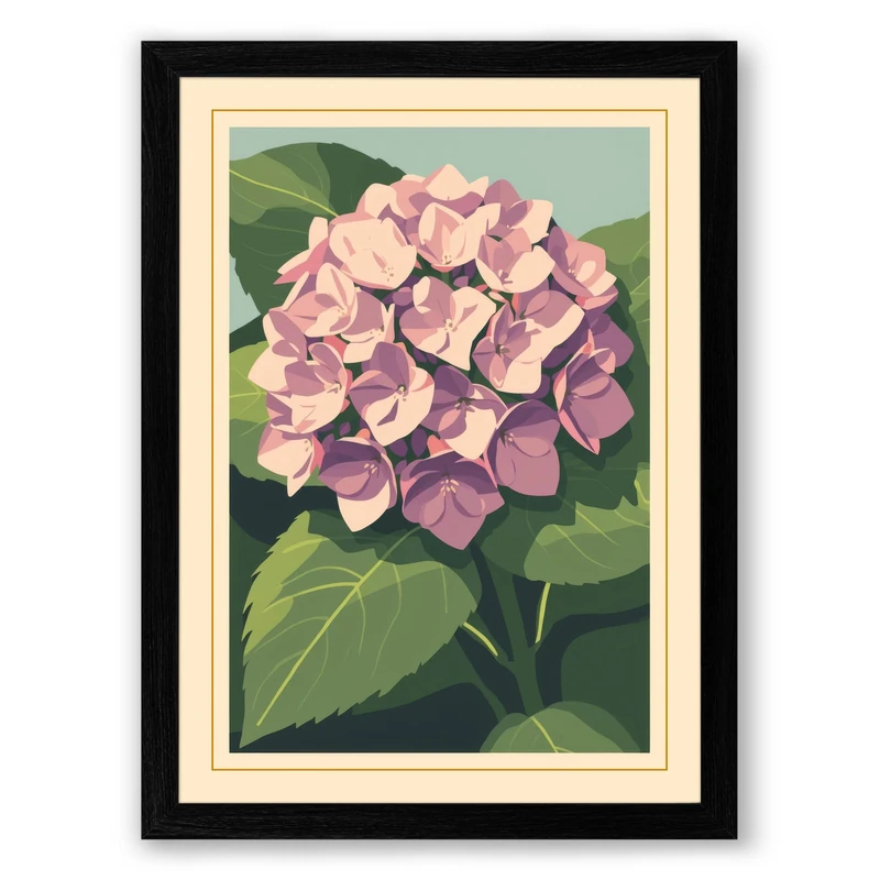 Hydrangea Botanical Framed Wall Art Print A1 (84.1×59.4cm) Black, Wall Decor for Living Room, Bedroom, Office & Home, Ready to Hang, Art Gift