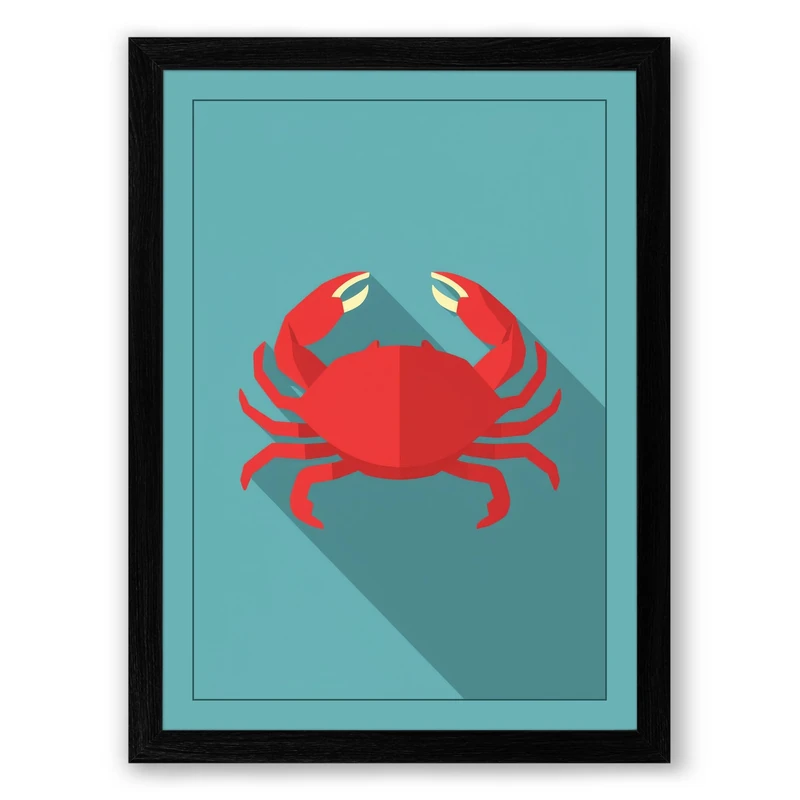 Crab in Teal Modern Framed Wall Art Print A1 (84.1×59.4cm) Black, Wall Decor for Living Room, Bedroom, Office & Home, Ready to Hang, Art Gift