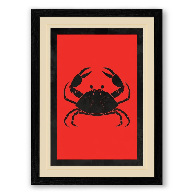 Bold Crab Art Deco Framed Wall Art Print A1 (84.1×59.4cm) Black, Wall Decor for Living Room, Bedroom, Office & Home, Ready to Hang, Art Gift