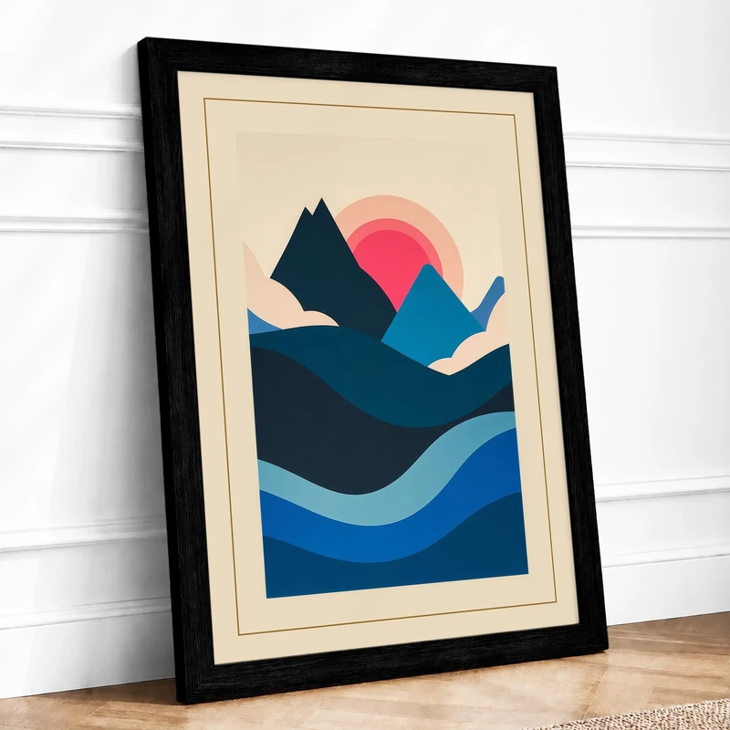Mountain Meets Sea Minimalist Framed Wall Art Print A1 (84.1×59.4cm) Black, Wall Decor for Living Room, Bedroom, Office & Home, Ready to Hang, Art Gift - Image 1