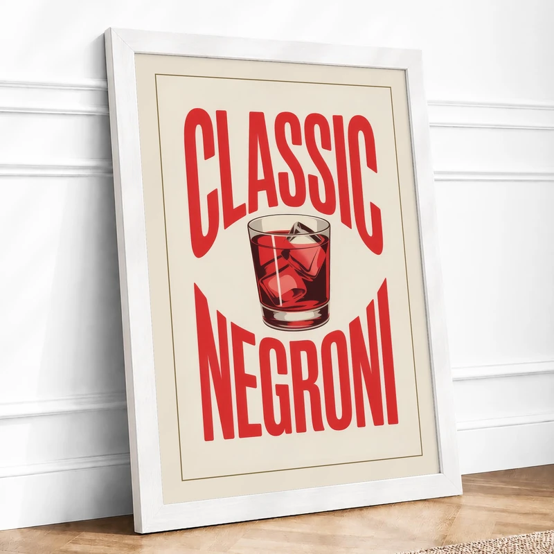 Classic Negroni Retro Framed Wall Art Print A1 (84.1×59.4cm) White, Wall Decor for Living Room, Bedroom, Office & Home, Ready to Hang, Art Gift