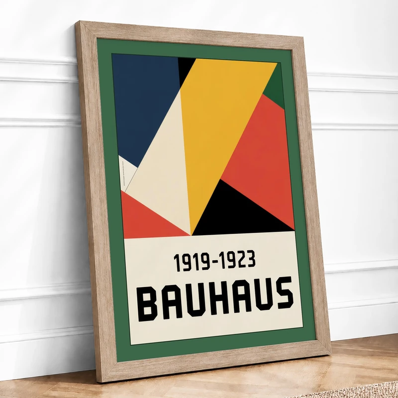 Bauhaus Forms Geometric Framed Wall Art Print A1 (84.1×59.4cm) Oak, Wall Decor for Living Room, Bedroom, Office & Home, Ready to Hang, Art Gift
