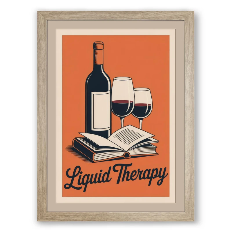 Liquid Therapy Vintage Framed Wall Art Print A1 (84.1×59.4cm) Oak, Wall Decor for Living Room, Bedroom, Office & Home, Ready to Hang, Art Gift