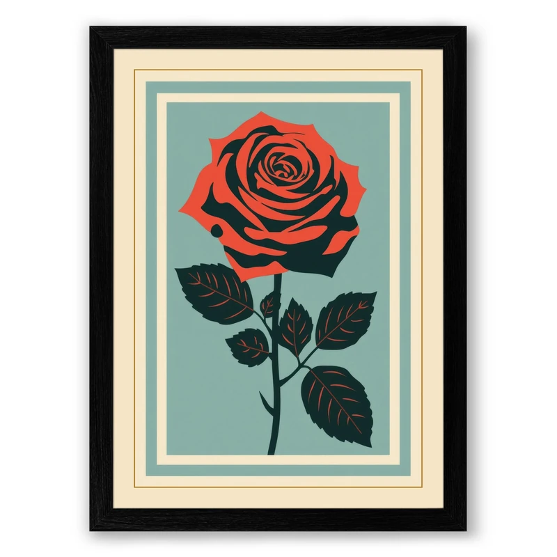 Single Stem in Red Botanical Framed Wall Art Print A1 (84.1×59.4cm) Black, Wall Decor for Living Room, Bedroom, Office & Home, Ready to Hang, Art Gift