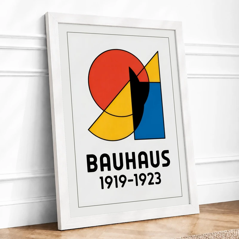 Bauhaus Constructivist Geometric Framed Wall Art Print A1 (84.1×59.4cm) White, Wall Decor for Living Room, Bedroom, Office & Home, Ready to Hang, Art Gift - Image 1