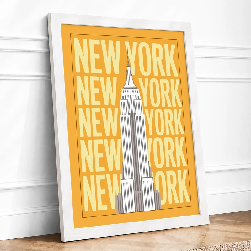 Postcard from New York Retro Framed Wall Art Print A1 (84.1×59.4cm) White, Wall Decor for Living Room, Bedroom, Office & Home, Ready to Hang, Art Gift