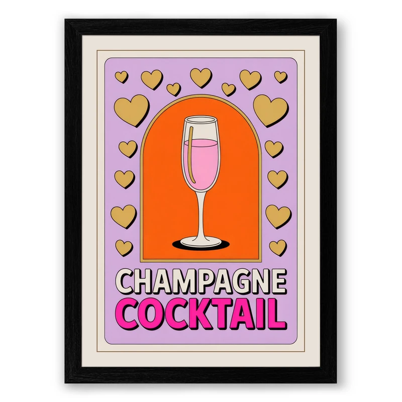 Champagne Celebration Typography Framed Wall Art Print A1 (84.1×59.4cm) Black, Wall Decor for Living Room, Bedroom, Office & Home, Ready to Hang, Art Gift - Image 1