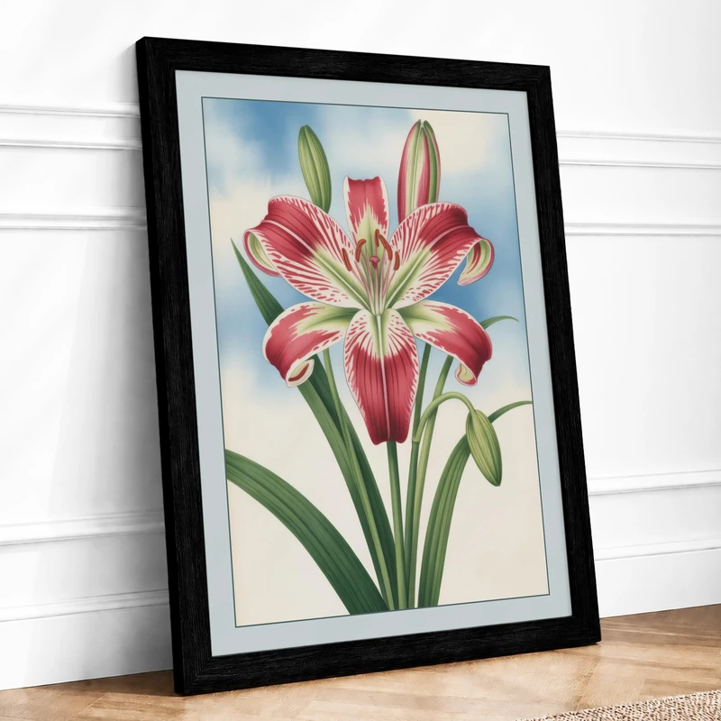 Amaryllis in Bloom Botanical Framed Wall Art Print A1 (84.1×59.4cm) Black, Wall Decor for Living Room, Bedroom, Office & Home, Ready to Hang, Art Gift