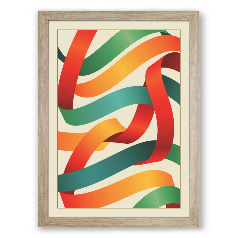 Ribbon Dance Geometric Framed Wall Art Print A1 (84.1×59.4cm) Oak, Wall Decor for Living Room, Bedroom, Office & Home, Ready to Hang, Art Gift