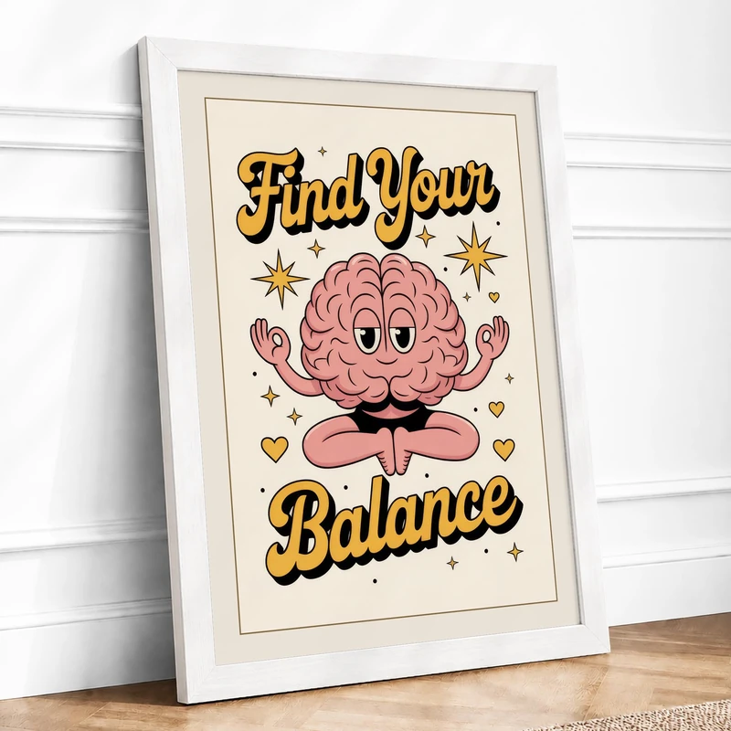 Find Your Balance Vintage Framed Wall Art Print A1 (84.1×59.4cm) White, Wall Decor for Living Room, Bedroom, Office & Home, Ready to Hang, Art Gift - Image 1