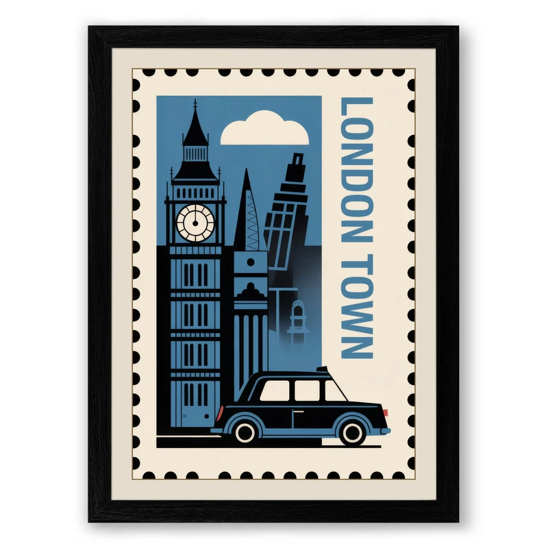 Postcard from London Vintage Framed Wall Art Print A1 (84.1×59.4cm) Black, Wall Decor for Living Room, Bedroom, Office & Home, Ready to Hang, Art Gift