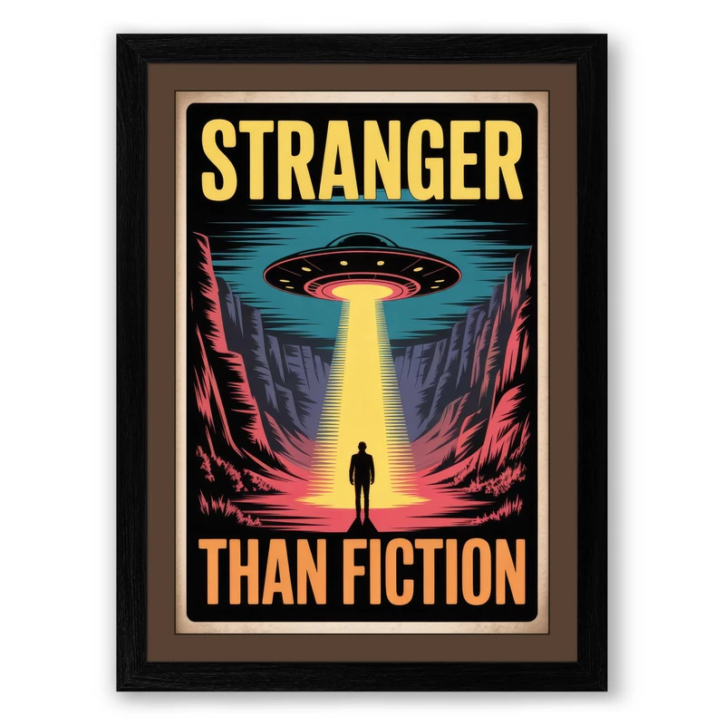 Stranger Than Fiction Retro Framed Wall Art Print A1 (84.1×59.4cm) Black, Wall Decor for Living Room, Bedroom, Office & Home, Ready to Hang, Art Gift