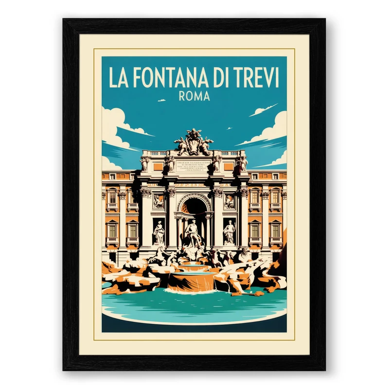 Postcard from Rome Vintage Framed Wall Art Print A1 (84.1×59.4cm) Black, Wall Decor for Living Room, Bedroom, Office & Home, Ready to Hang, Art Gift