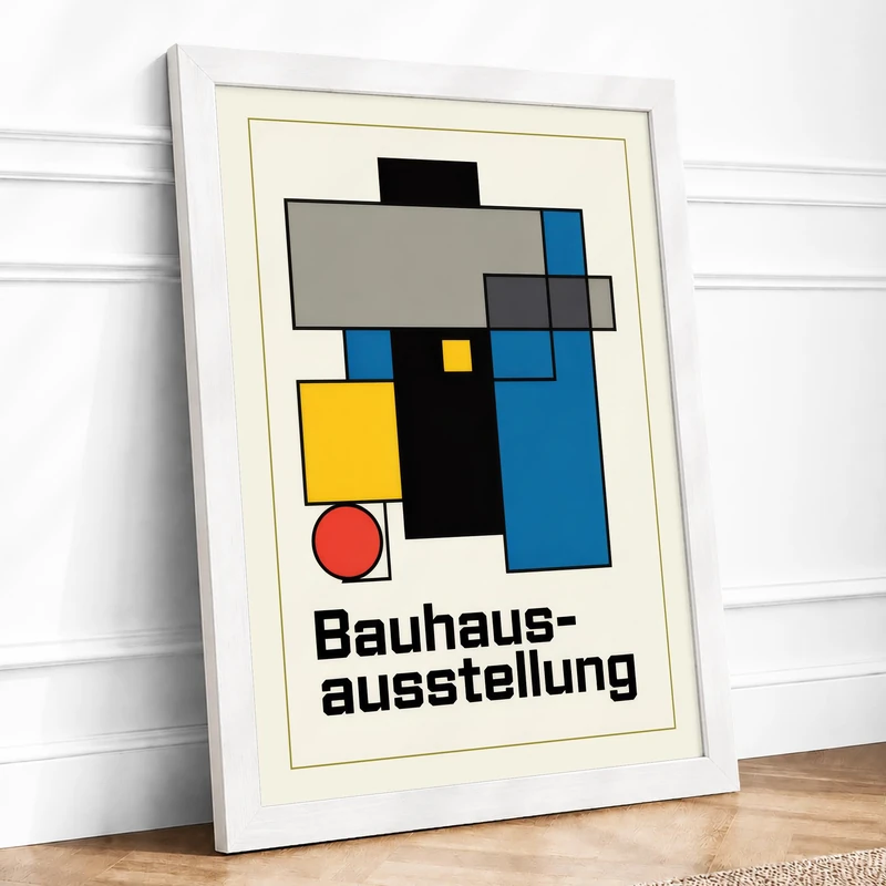 Bauhaus-ausstellung Geometric Framed Wall Art Print A1 (84.1×59.4cm) White, Wall Decor for Living Room, Bedroom, Office & Home, Ready to Hang, Art Gift