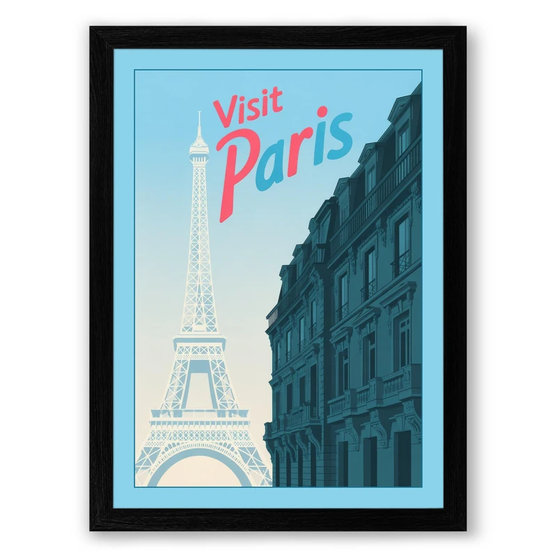 Postcard from Paris Vintage Framed Wall Art Print A1 (84.1×59.4cm) Black, Wall Decor for Living Room, Bedroom, Office & Home, Ready to Hang, Art Gift