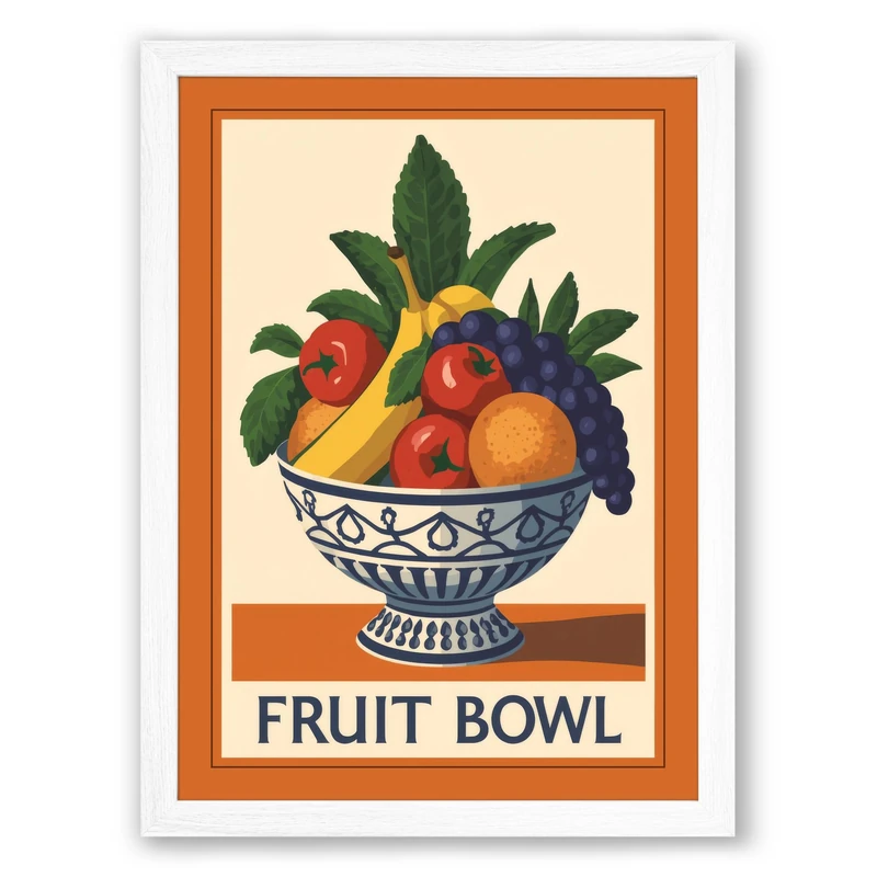Classical Fruit Bowl Vintage Framed Wall Art Print A1 (84.1×59.4cm) White, Wall Decor for Living Room, Bedroom, Office & Home, Ready to Hang, Art Gift - Image 1