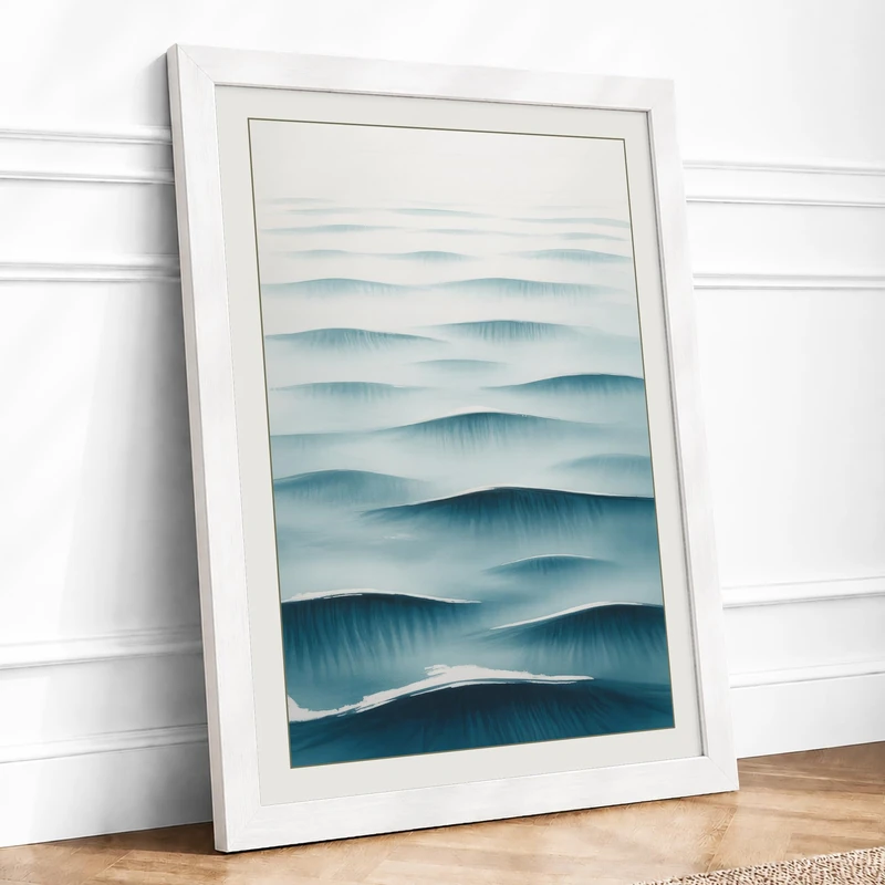 Layered Waves Minimalist Framed Wall Art Print A1 (84.1×59.4cm) White, Wall Decor for Living Room, Bedroom, Office & Home, Ready to Hang, Art Gift