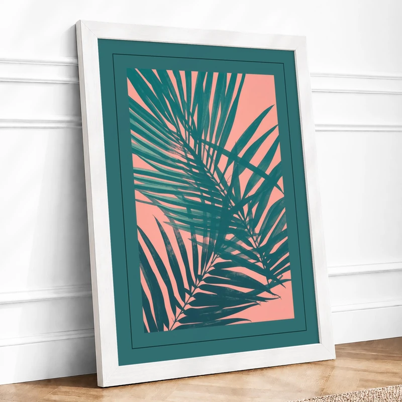 Palms Tropical Framed Wall Art Print A1 (84.1×59.4cm) White, Wall Decor for Living Room, Bedroom, Office & Home, Ready to Hang, Art Gift