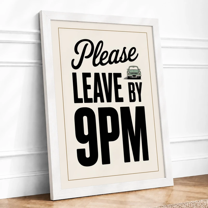 Leave By Nine Typography Framed Wall Art Print A1 (84.1×59.4cm) White, Wall Decor for Living Room, Bedroom, Office & Home, Ready to Hang, Art Gift